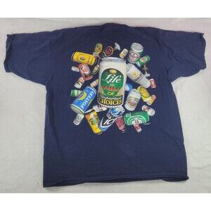 Vintage 1996 XL Gildan Beer Can Graphic T-Shirt "Important Choices" Navy Blue